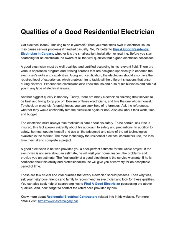 Qualities of a Good Residential Electrician