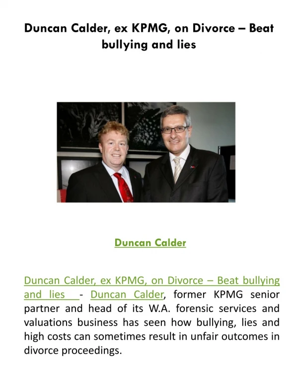 Duncan Calder ex KPMG - Beat Bullying and Lies