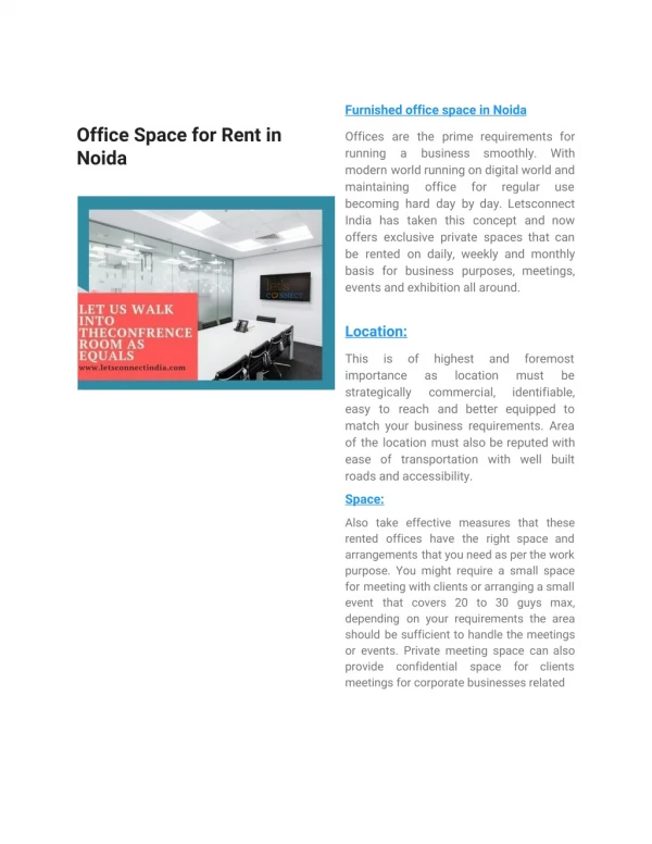 Coworking office space near me | Furnished office space in Noida