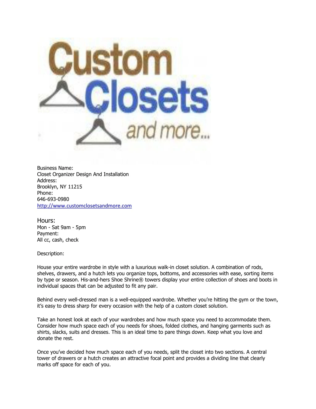 business name closet organizer design
