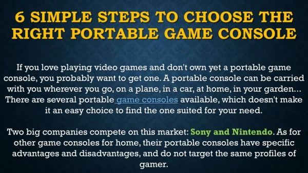 6 Simple Steps to Choose the Right Portable Game Console