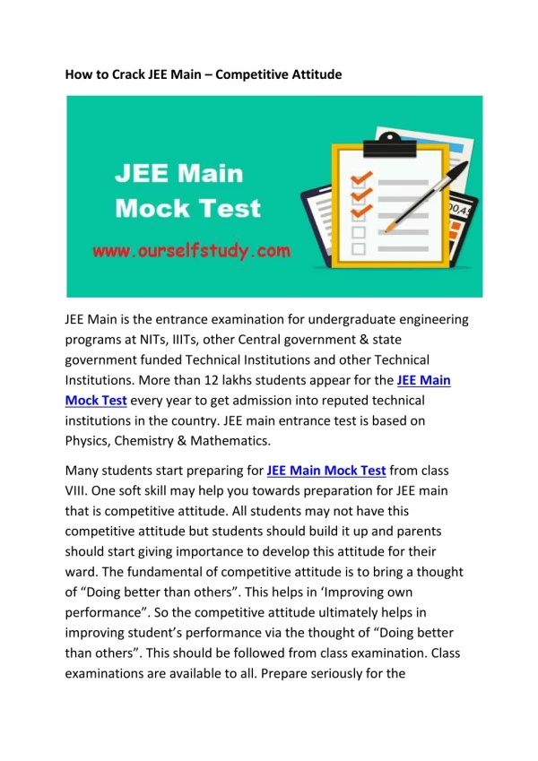 JEE Main Online Test by ourselfstudy.com