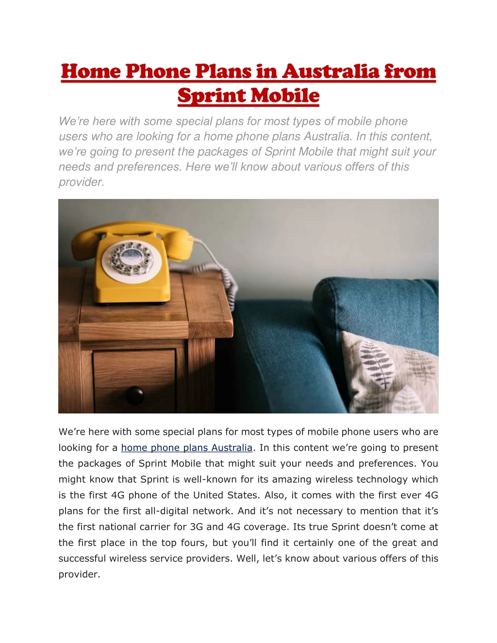 home phone plans in australia from sprint mobile
