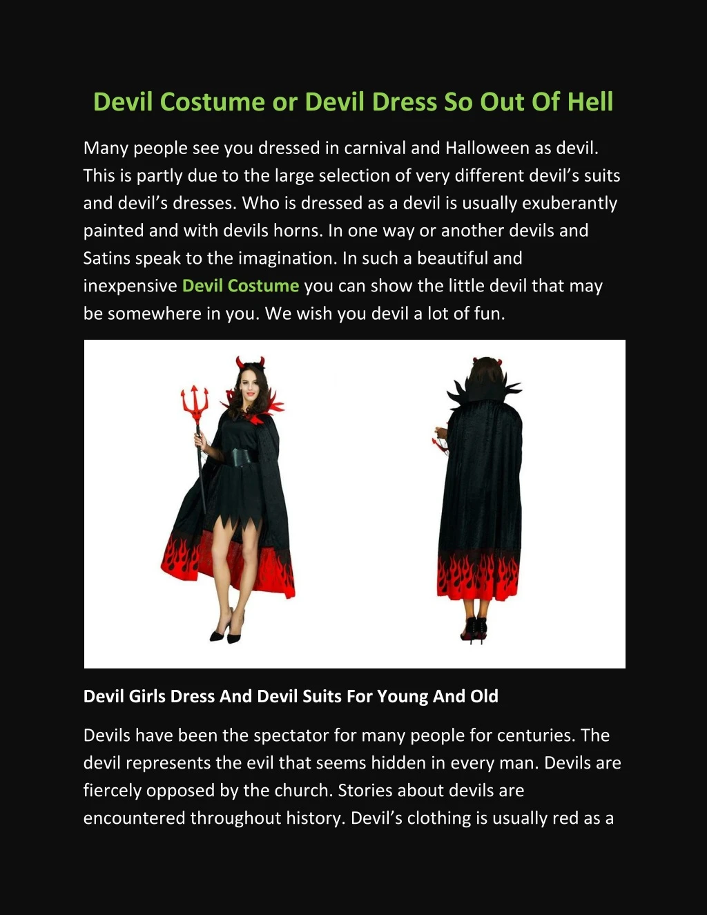 devil costume or devil dress so out of hell