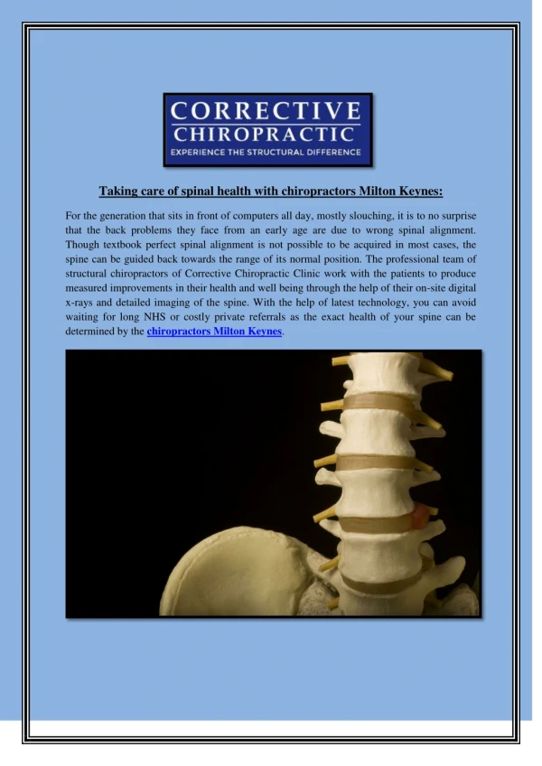 Taking care of spinal health with chiropractors Milton Keynes