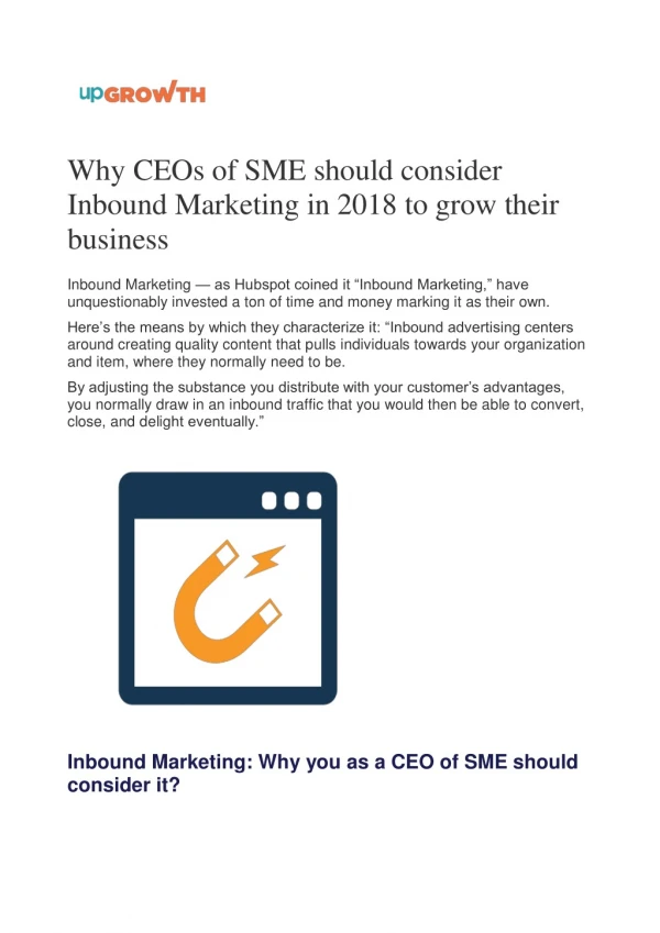 Why CEOs of SME should consider Inbound Marketing in 2018 to grow their business