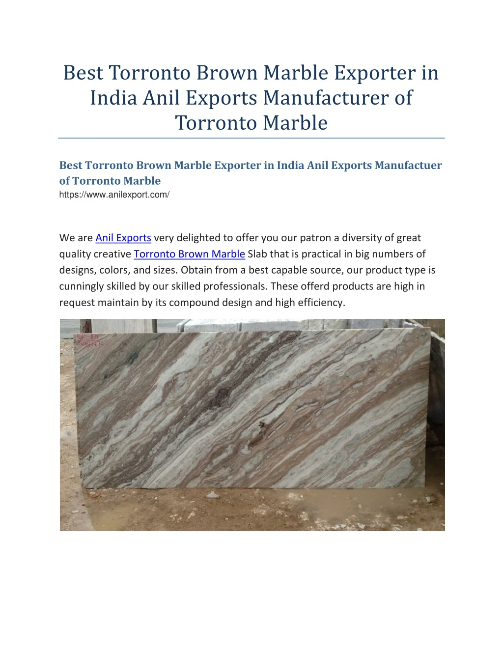 best torronto brown marble exporter in india anil