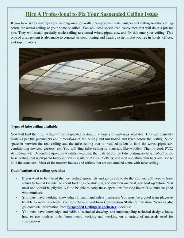 Hire A Professional to Fix Your Suspended Ceiling Issues