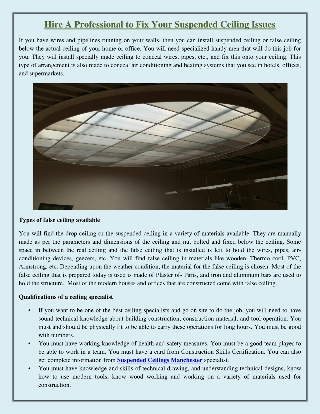 hire a professional to fix your suspended ceiling