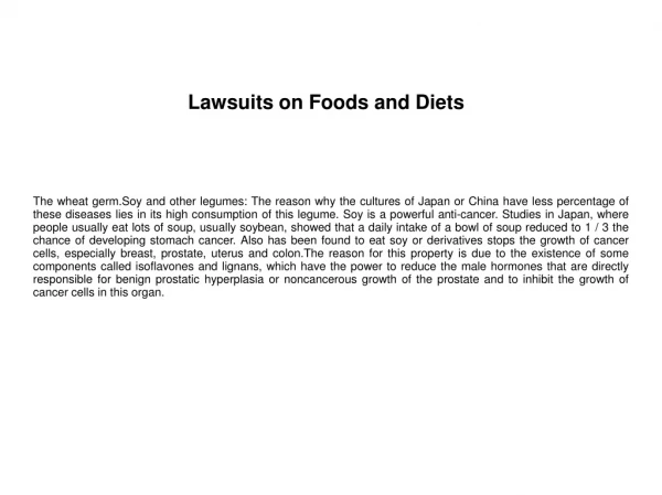 Lawsuits on Foods and Diets