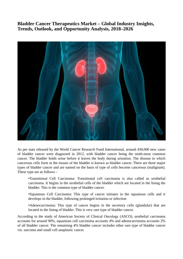 Bladder Cancer Therapeutics Market – Global Industry Insights, Trends, Outlook, and Opportunity Analysis, 2018–2026