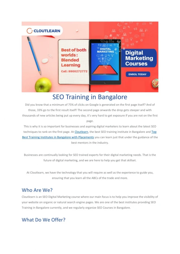 SEO Training in Bangalore | SEO Digital Marketing Course in Bangalore