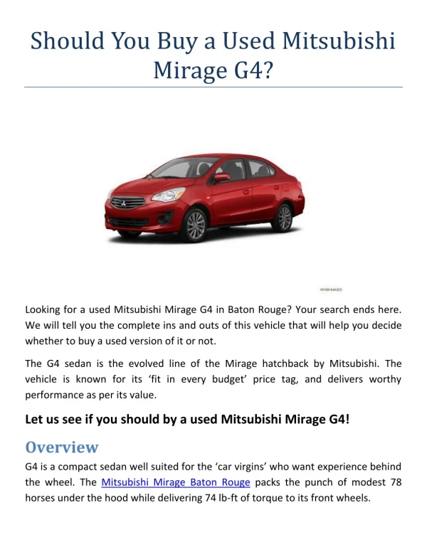 Should You Buy a Used Mitsubishi Mirage G4?