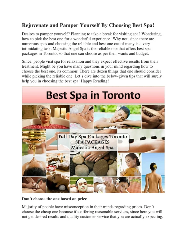 Choose The Best Spa Packages In Toronto – Majestic Angel Spa