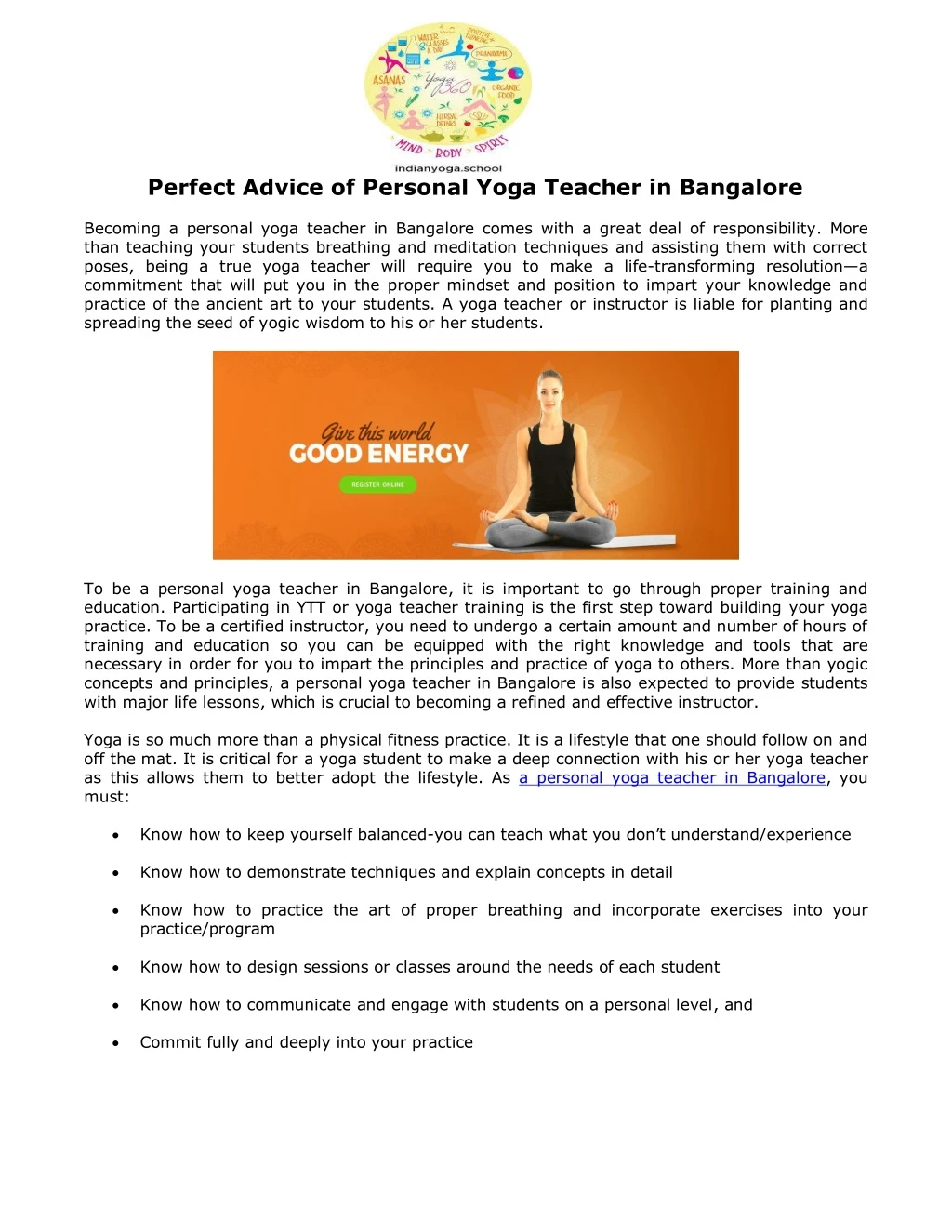 perfect advice of personal yoga teacher