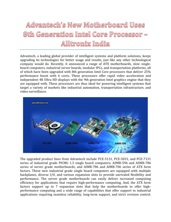 Advantech’s New Motherboard Uses 8th Generation Intel Core Processor
