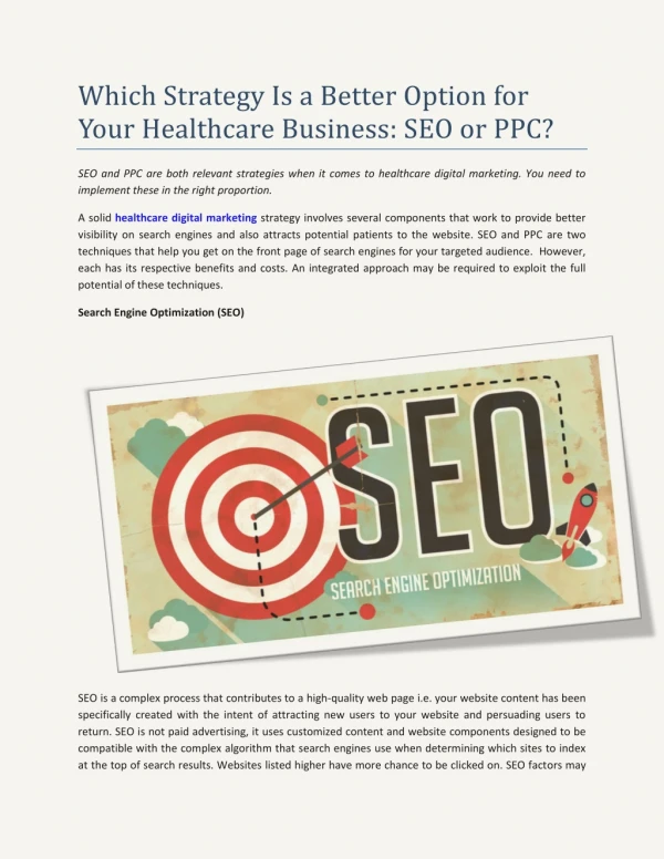 Which Strategy Is a Better Option for Your Healthcare Business: SEO or PPC?