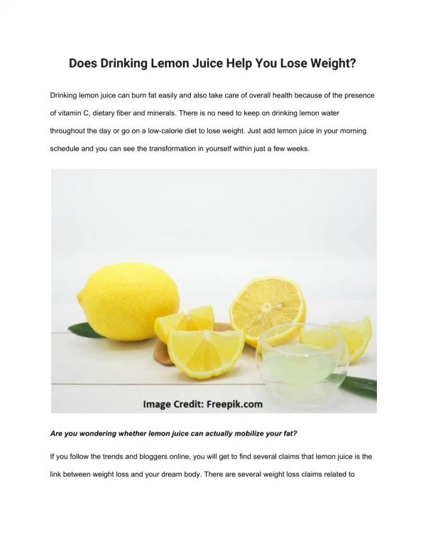 Does Drinking Lemon Juice Help You Lose Weight?