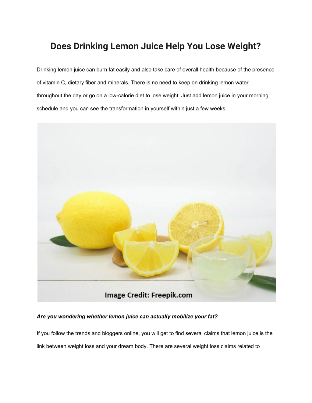 does drinking lemon juice help you lose weight