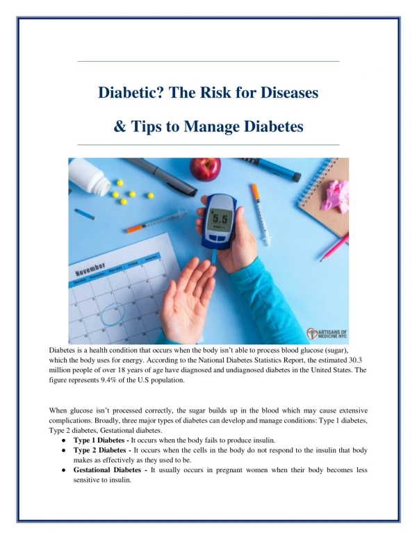 Diabetic? The Risk For Diseases & Tips to Manage Diabetes
