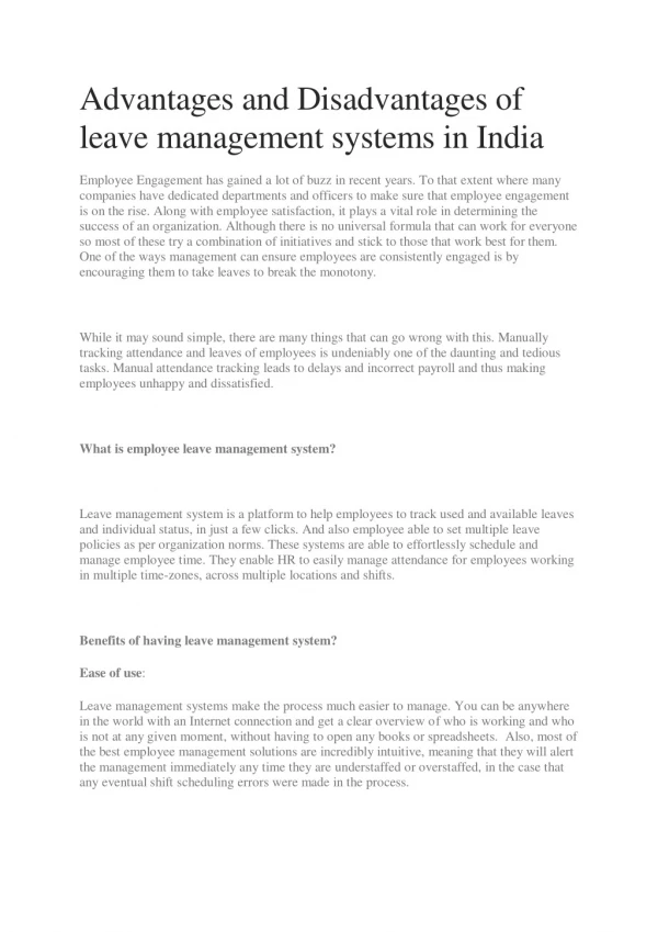 Advantages and Disadvantages of leave management systems in India