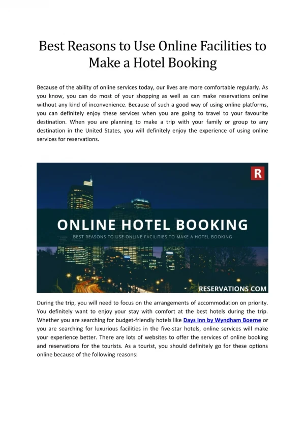 Best Reasons to Use Online Facilities to Make a Hotel Booking