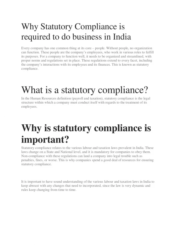 Why Statutory Compliance is required to do business in India