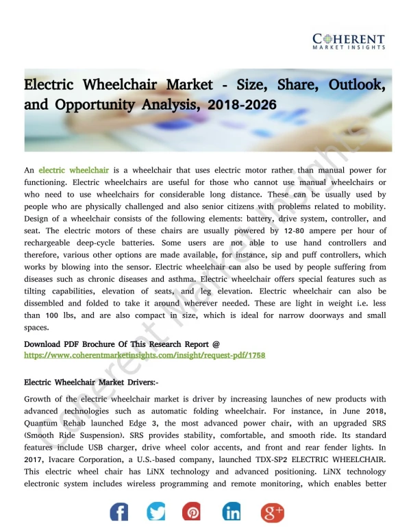 Electric Wheelchair Market - Size, Share, Outlook, and Opportunity Analysis, 2018-2026