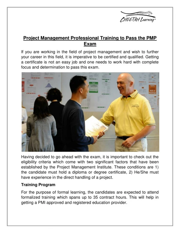 Project Management Professional Training to Pass the PMP Exam