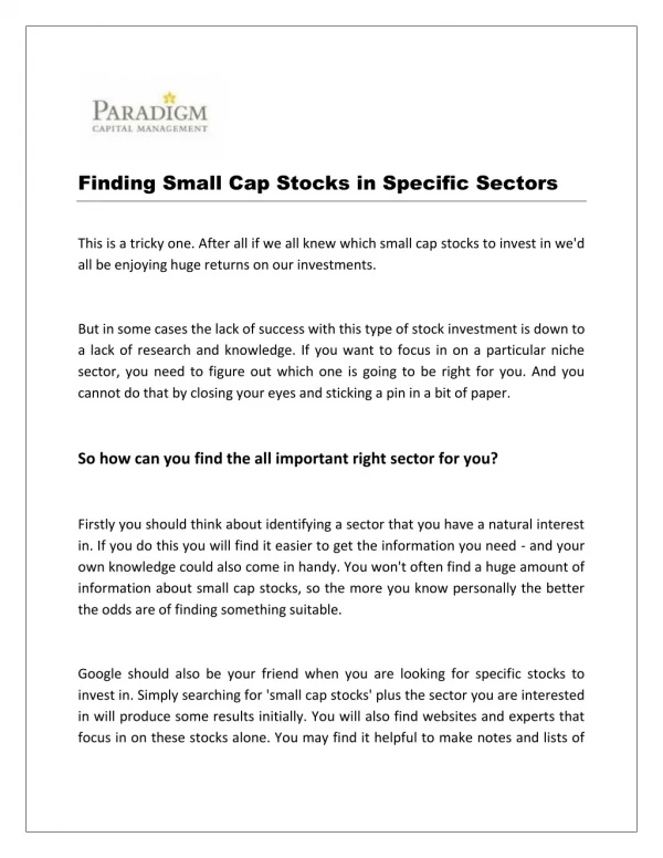 Finding Small Cap Stocks in Specific Sectors