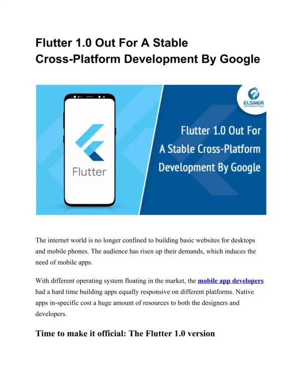 Flutter 1.0 Out For A Stable Cross-Platform Development By Google