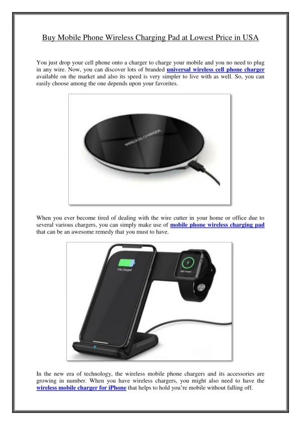 Buy Mobile Phone Wireless Charging Pad at Lowest Price in USA