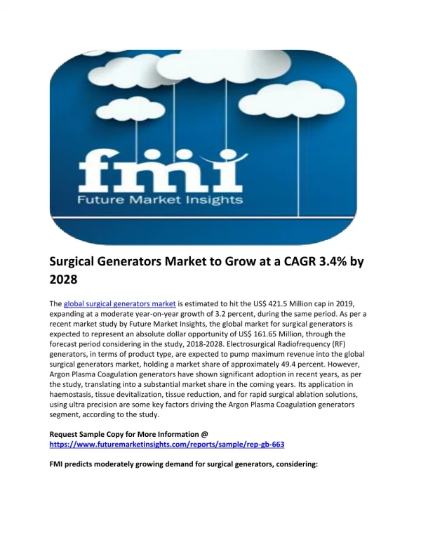 Surgical Generators Market to Grow at a CAGR 3.4% by 2028