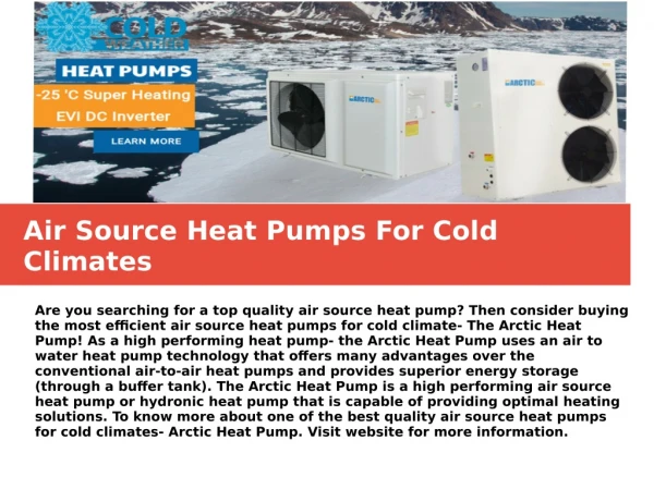 High Performing Air Source Heat Pumps For Cold Climates