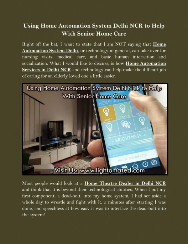 Using Home Automation System Delhi NCR to Help With Senior Home Care