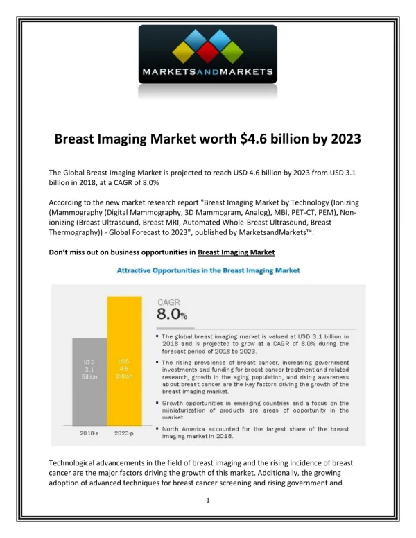 Breast Imaging Market - Global Forecast to 2023