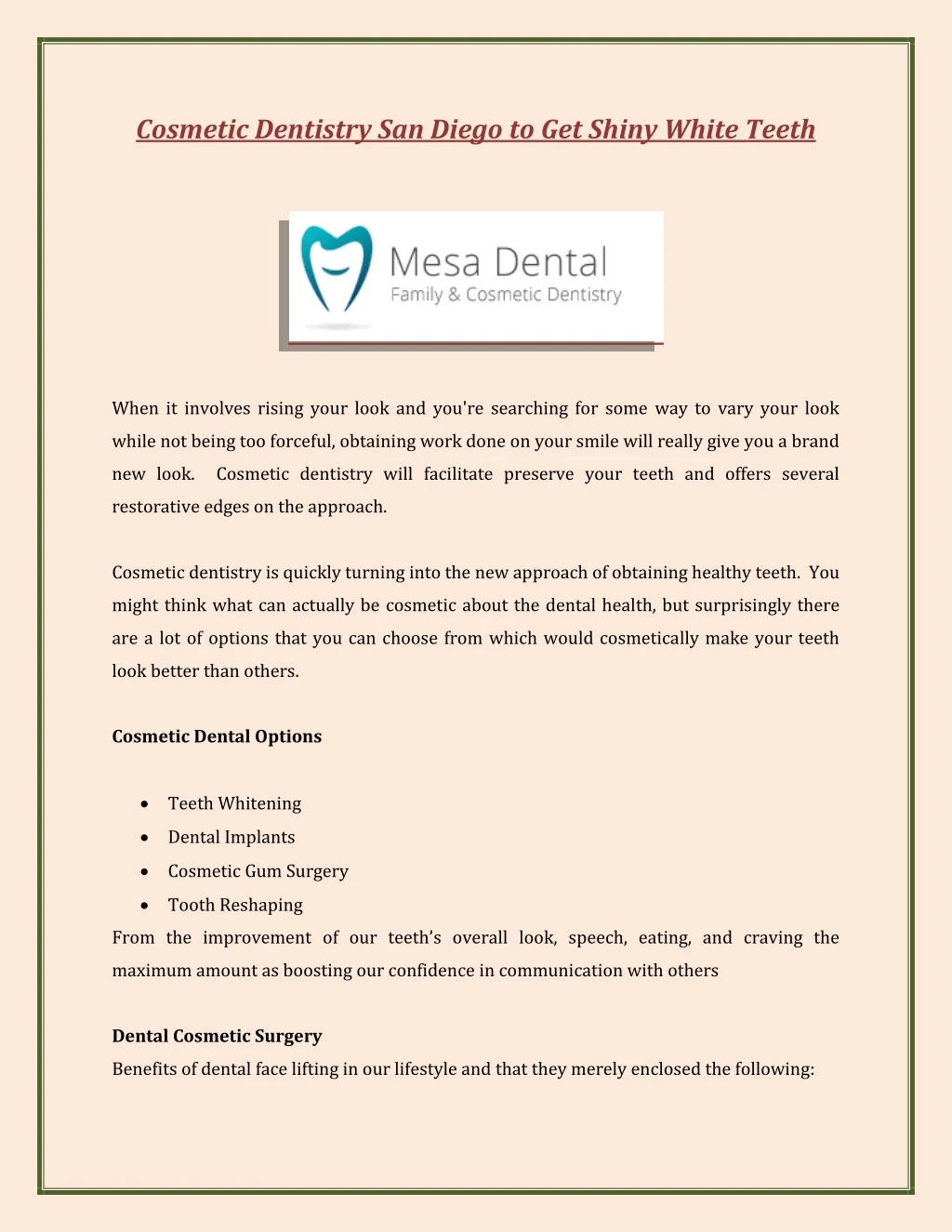 cosmetic dentistry san diego to get shiny white