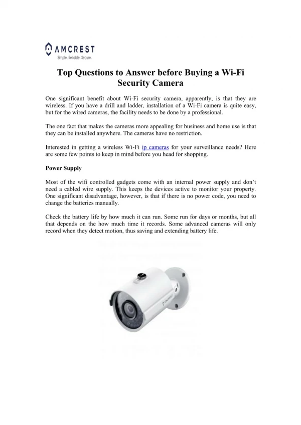 Top Questions to Answer Before Buying a Wi-fi Security Camera