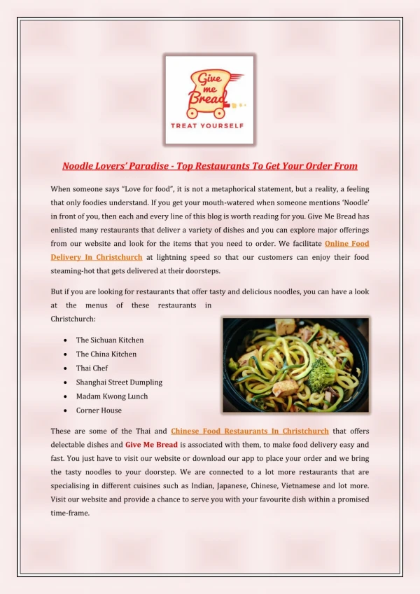 Noodle Lovers’ Paradise - Top Restaurants To Get Your Order From