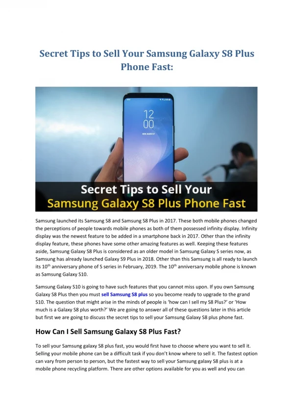 Secret Tips to Sell Your Samsung Galaxy S8 Plus Phone Fast