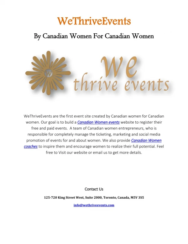 WeThriveEvents - By Canadian Women For Canadian Women
