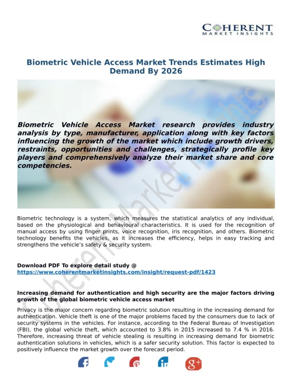 Biometric Vehicle Access Market Trends Estimates High Demand By 2026