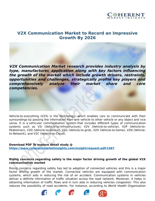 V2X Communication Market to Record an Impressive Growth By 2026