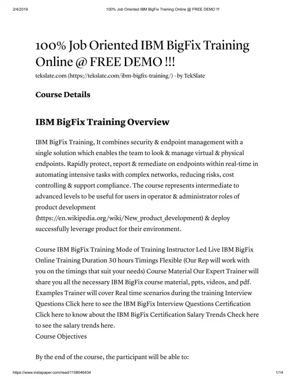 IBM Bigfix Training in India & USA - FREE DEMO