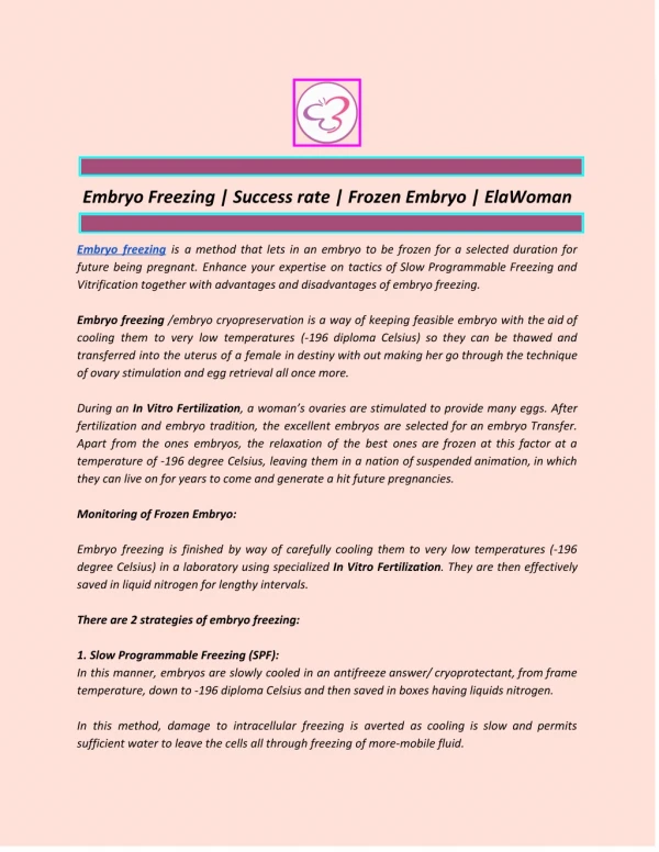 Embryo Freezing | Success rate | Frozen Embryo | ElaWoman