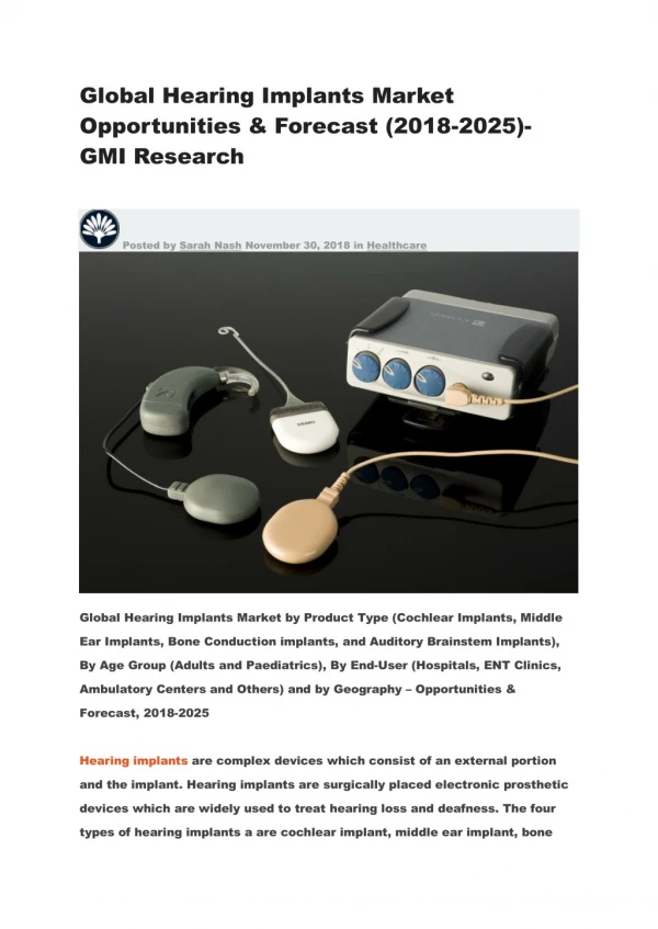 Global Hearing Implants Market Opportunities & Forecast (2018-2025)-GMI Research