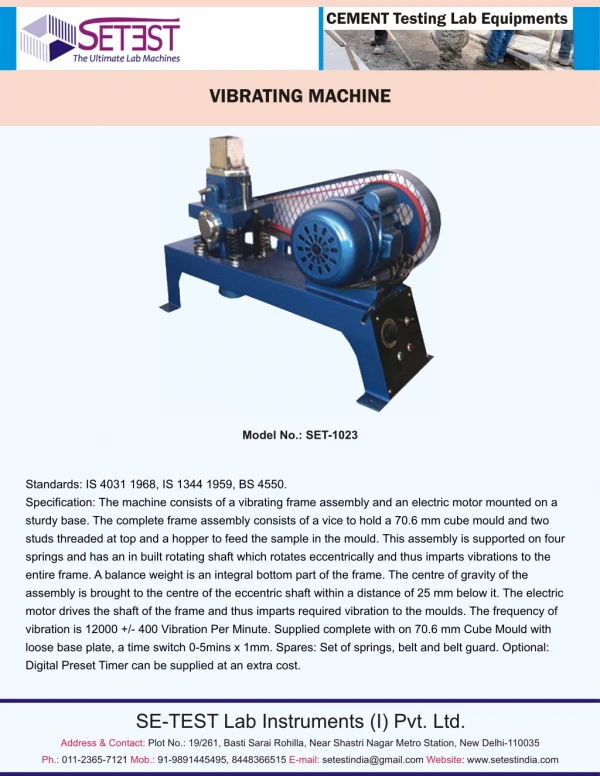 Mortar Cube Vibrating Machine Manufacturers, Suppliers, Exporters India