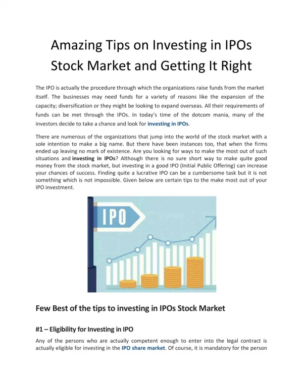 Amazing Tips on Investing in IPOs Stock Market and Getting It Right - IPO Gyan