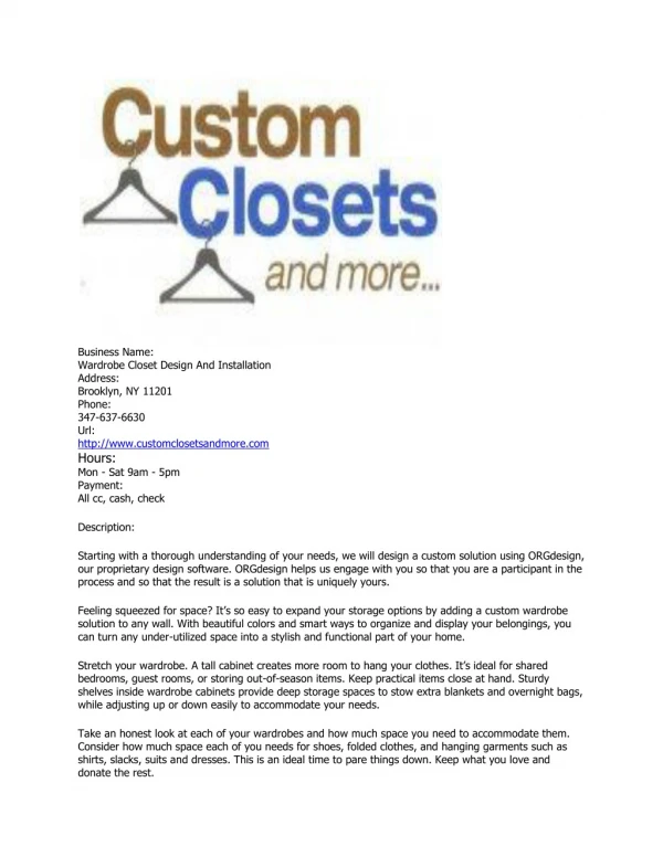 Wardrobe Closet Design And Installation