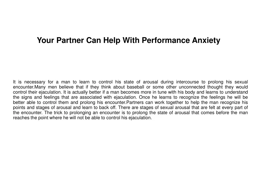 your partner can help with performance anxiety